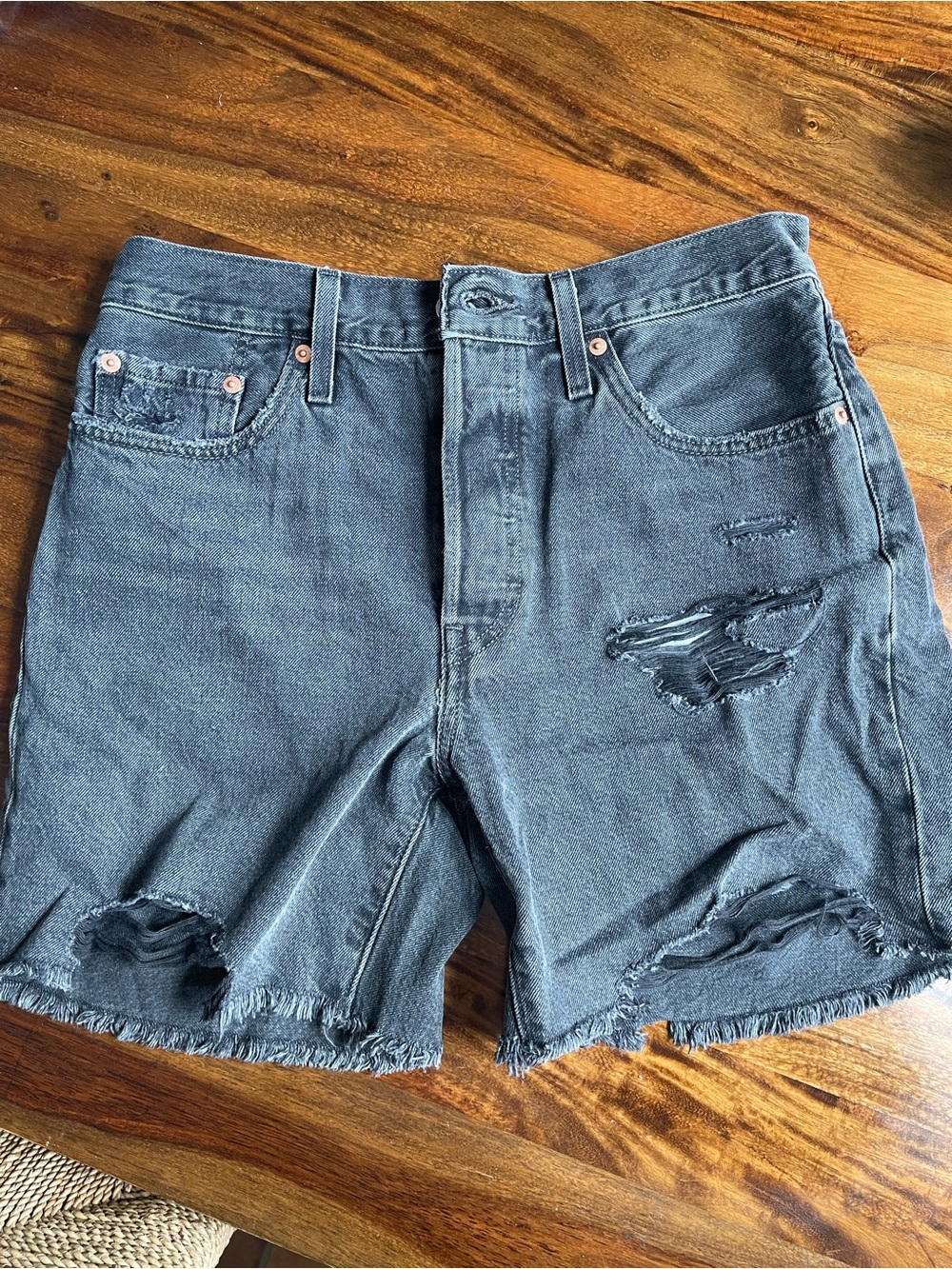 Levi's Black Distressed 501 Denim Shorts